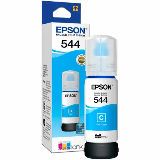 [544-Cyan] Tinta Original para Impresora EPSON 544 EcoTank, Botella de 65 ml – Cian 